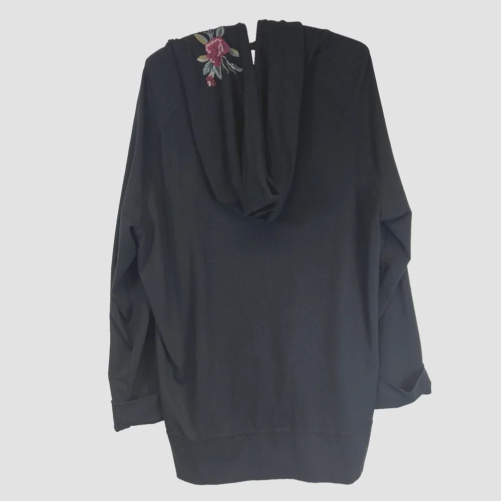 Johnny Was Black Hoodie with Pink Floral Design - Picture 10 of 13